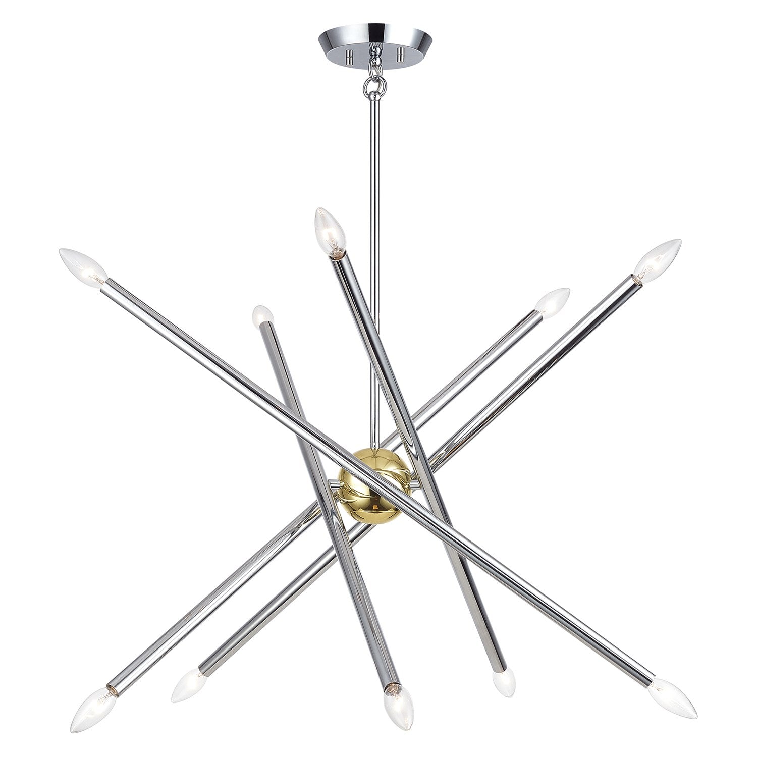 10 Light Polished Chrome Chandelier With Polished Brass Finish Accents