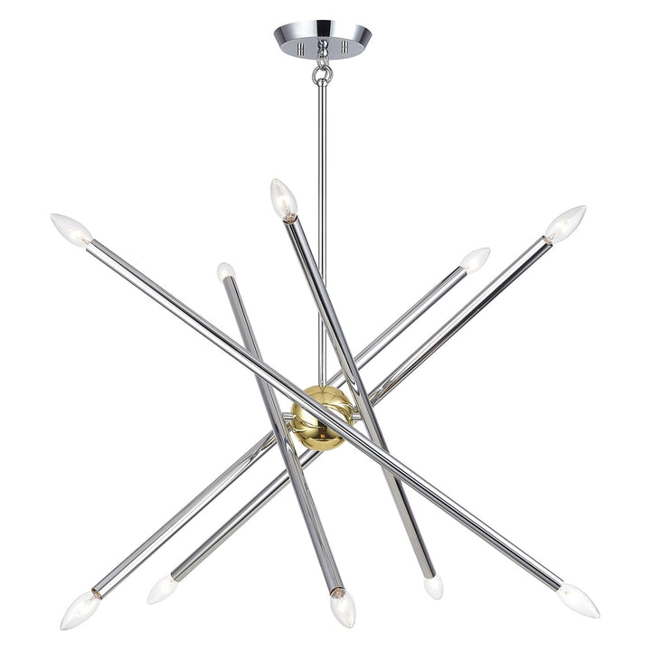 10 Light Polished Chrome Chandelier With Polished Brass Finish Accents