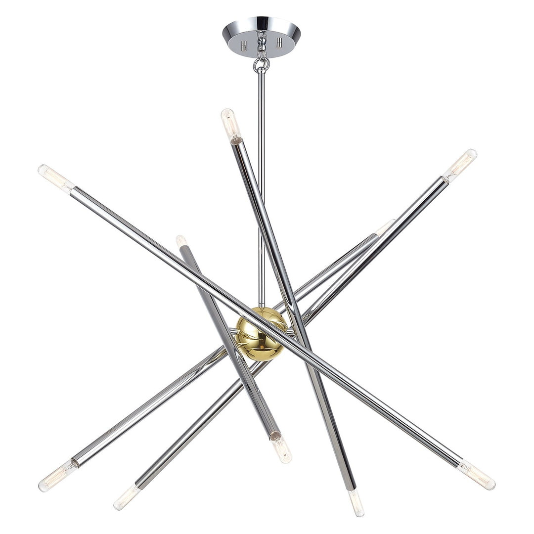10 Light Polished Chrome Chandelier With Polished Brass Finish Accents