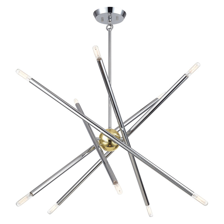 10 Light Polished Chrome Chandelier With Polished Brass Finish Accents
