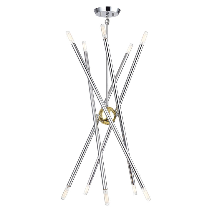 10 Light Polished Chrome Chandelier With Polished Brass Finish Accents