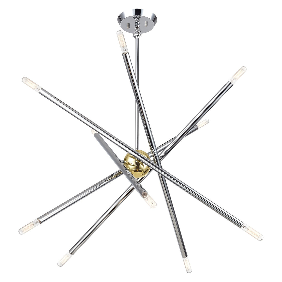 10 Light Polished Chrome Chandelier With Polished Brass Finish Accents