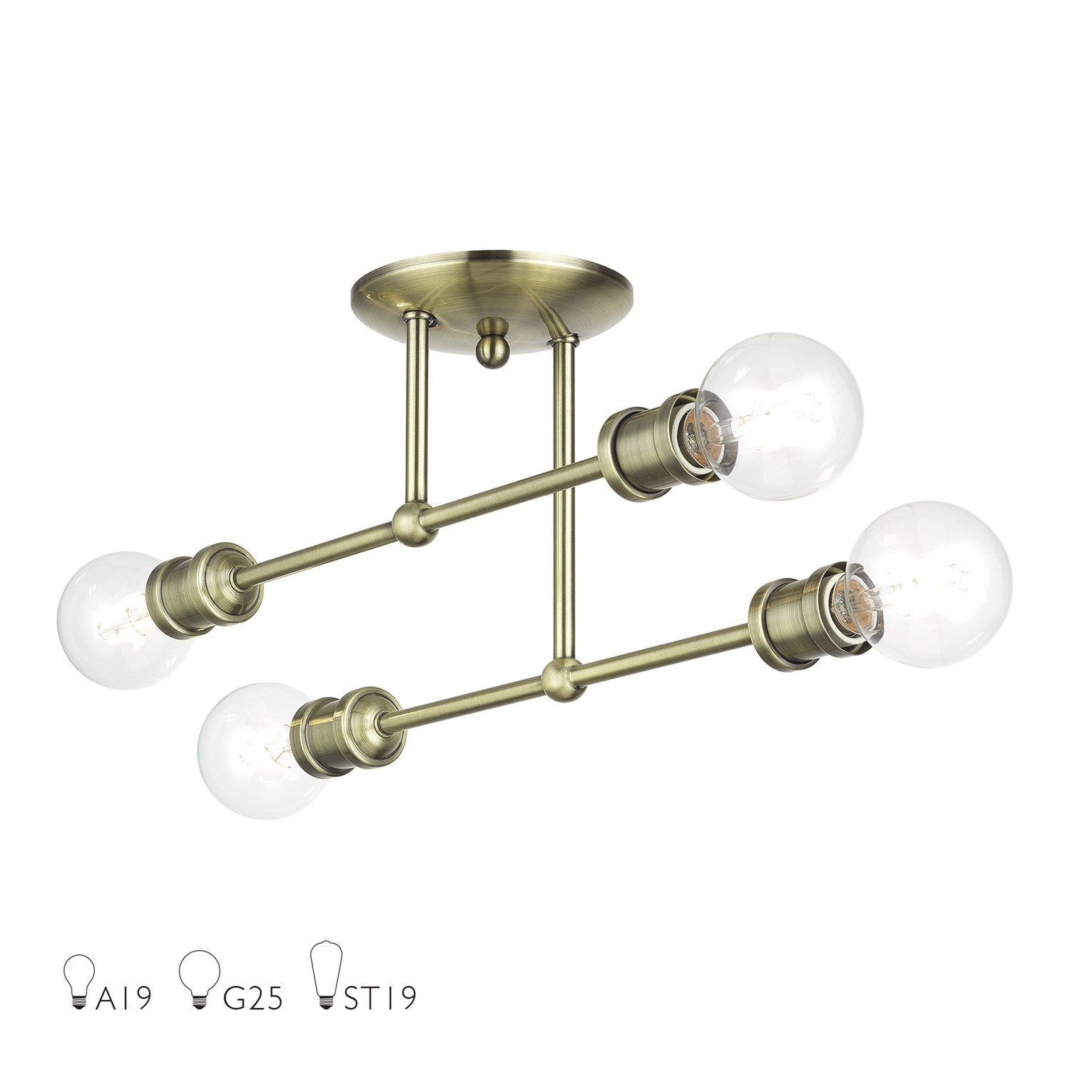 4 Light Antique Brass Large Semi-Flush by Livex Lighting