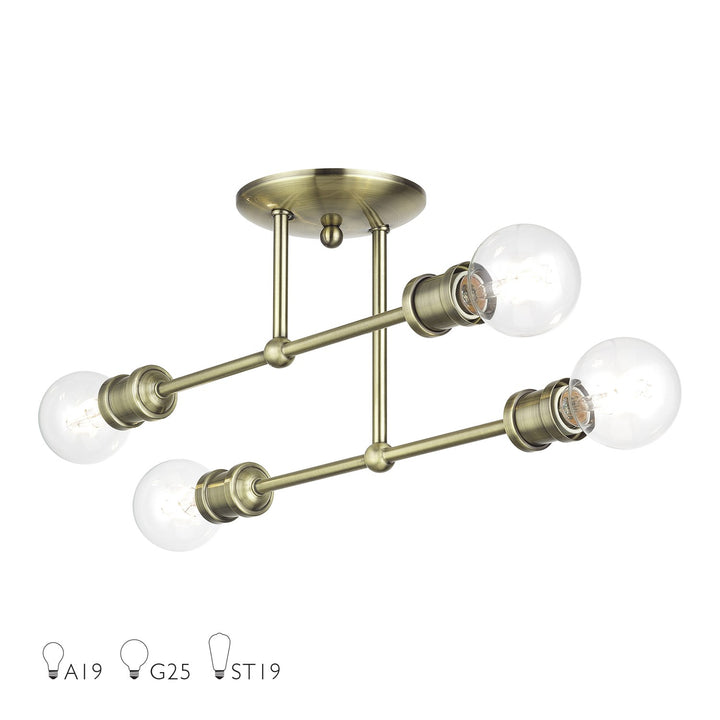 4 Light Antique Brass Large Semi-Flush by Livex Lighting
