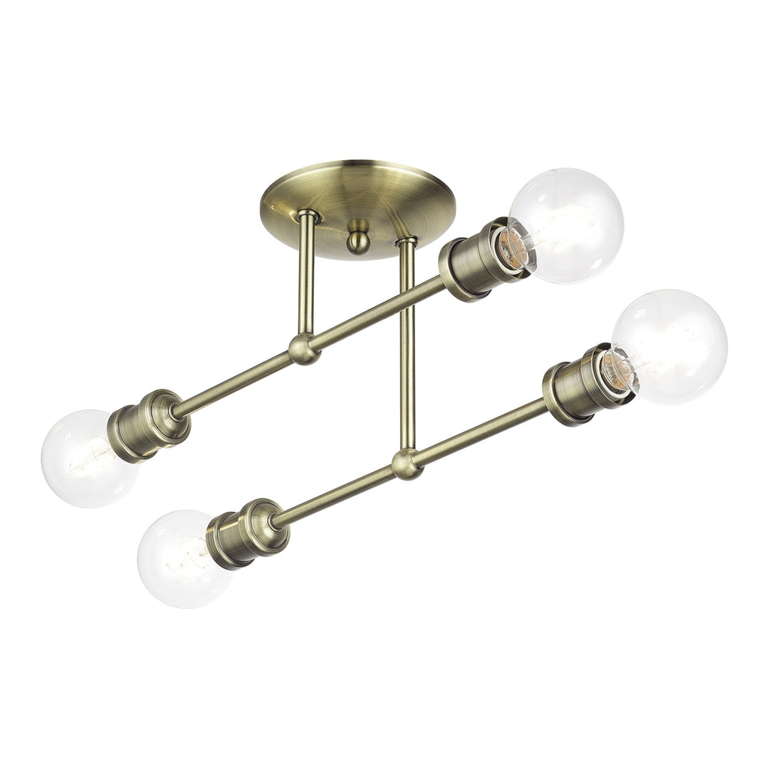 4 Light Antique Brass Large Semi-Flush