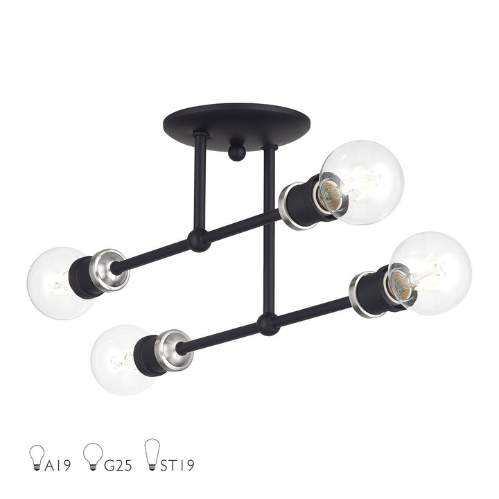 4 Light Black Large Semi-Flush With Brushed Nickel Accents by Livex Lighting