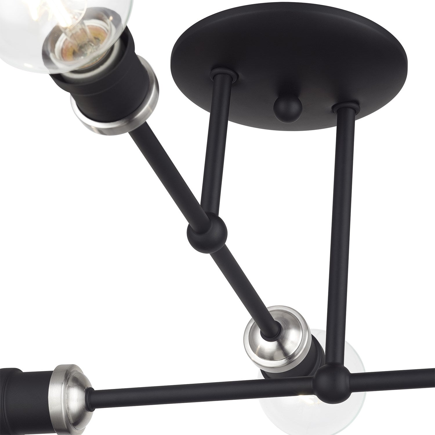 4 Light Black Large Semi-Flush With Brushed Nickel Accents