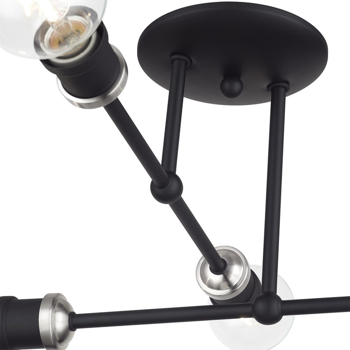 4 Light Black Large Semi-Flush With Brushed Nickel Accents