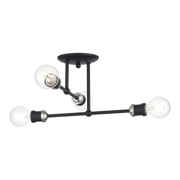 4 Light Black Large Semi-Flush With Brushed Nickel Accents
