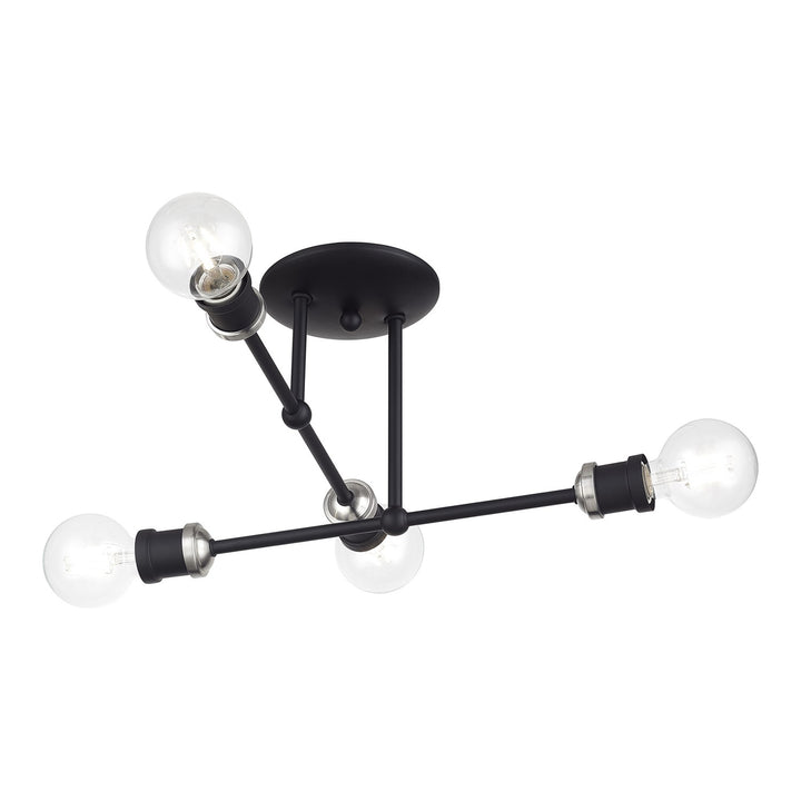 4 Light Black Large Semi-Flush With Brushed Nickel Accents