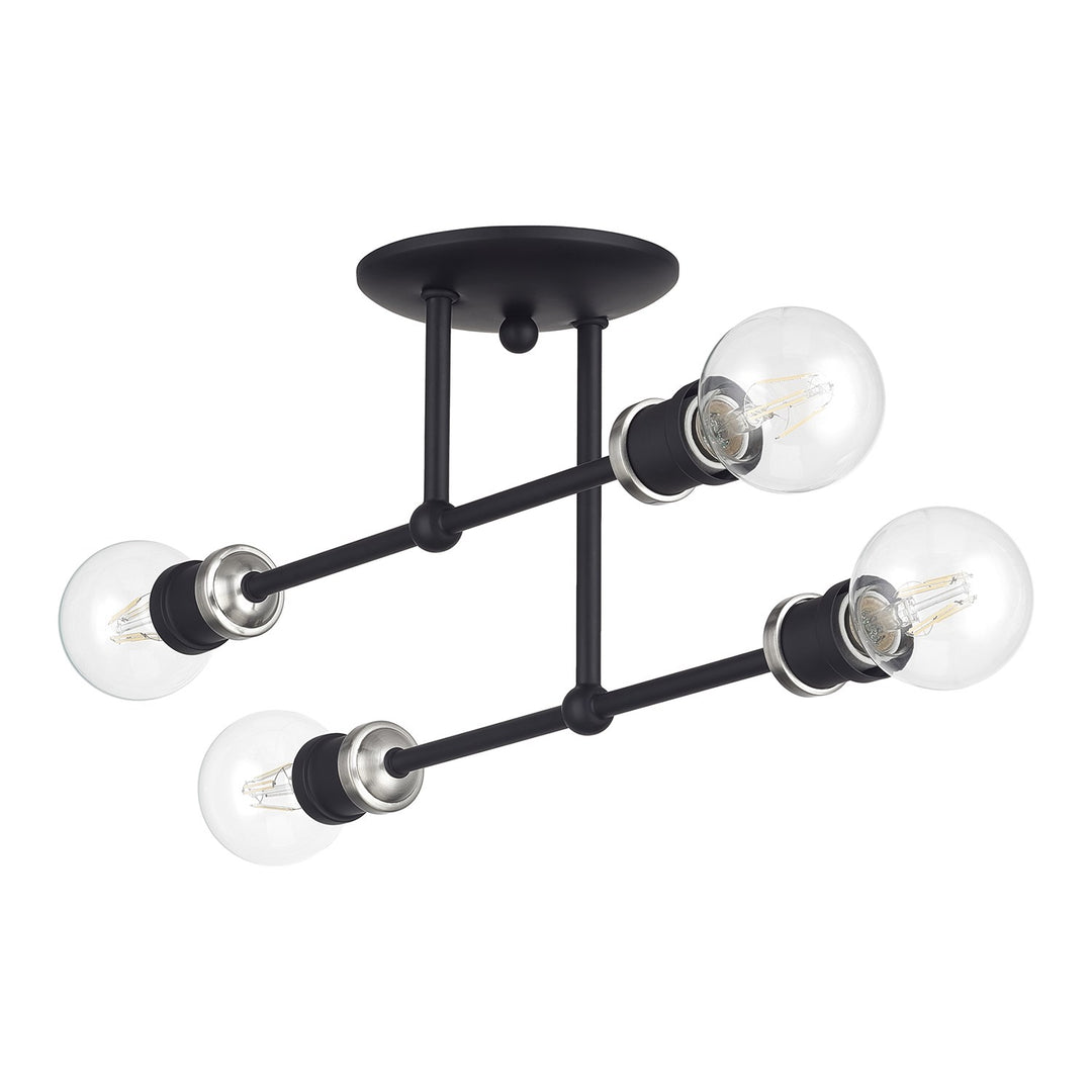 4 Light Black Large Semi-Flush With Brushed Nickel Accents