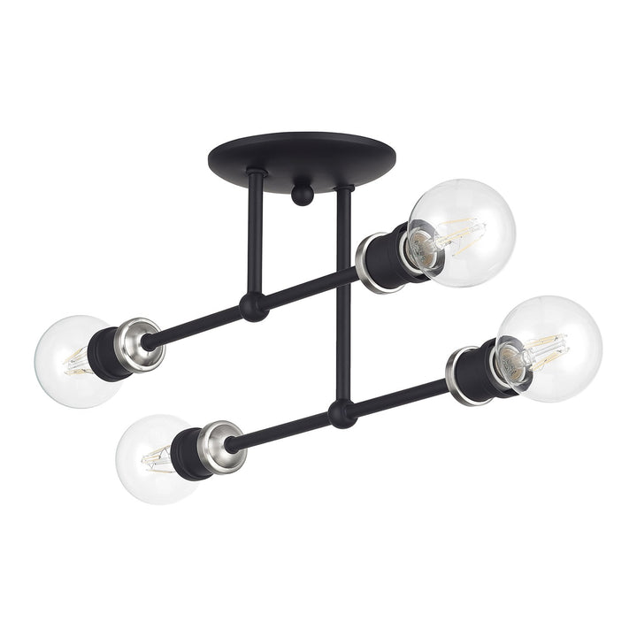 4 Light Black Large Semi-Flush With Brushed Nickel Accents
