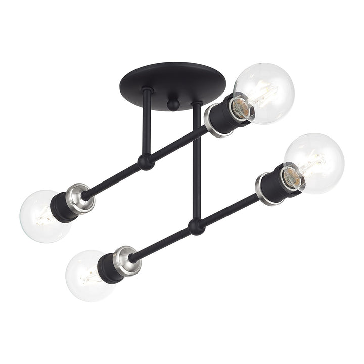4 Light Black Large Semi-Flush With Brushed Nickel Accents