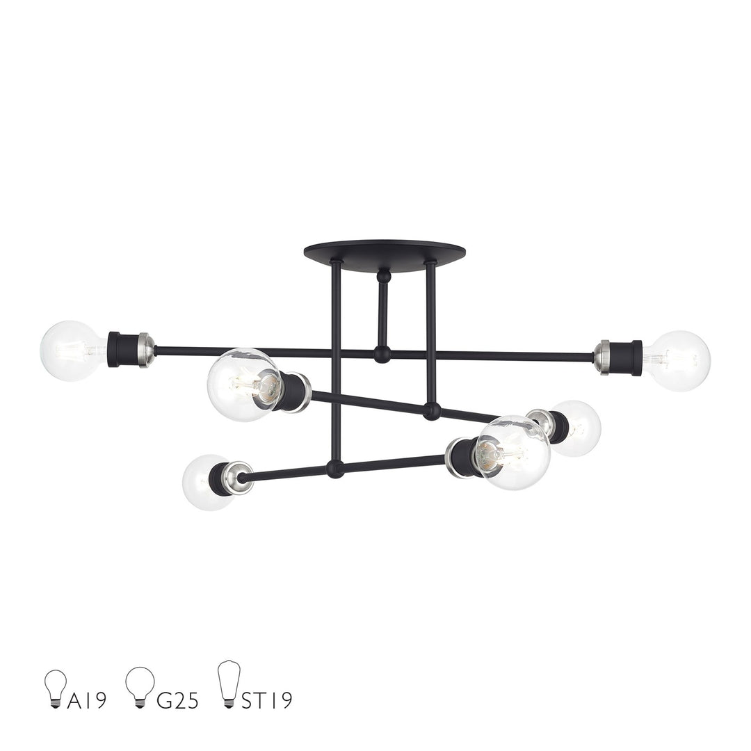 6 Light Black Extra Large Semi-Flush With Brushed Nickel Accents by Livex Lighting