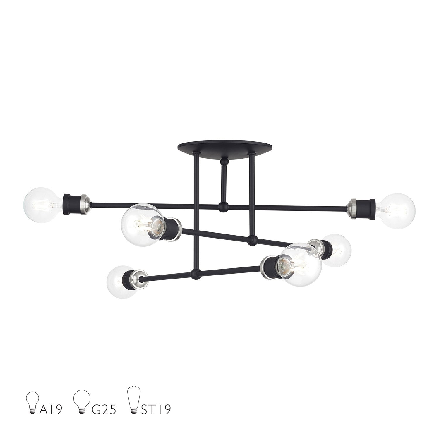 6 Light Black Extra Large Semi-Flush With Brushed Nickel Accents by Livex Lighting