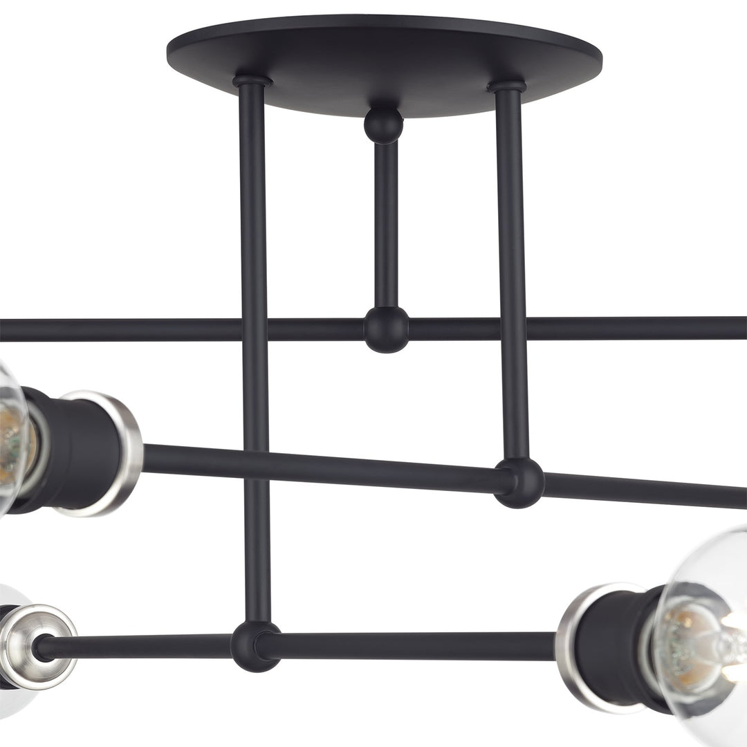 6 Light Black Extra Large Semi-Flush With Brushed Nickel Accents