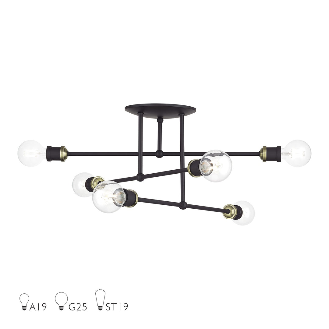 6 Light Bronze Extra Large Semi-Flush With Antique Brass Accents by Livex Lighting