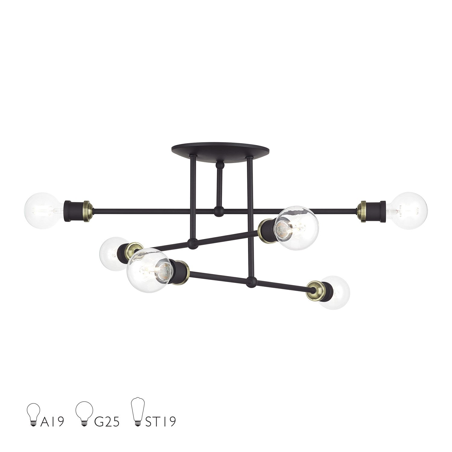 6 Light Bronze Extra Large Semi-Flush With Antique Brass Accents by Livex Lighting