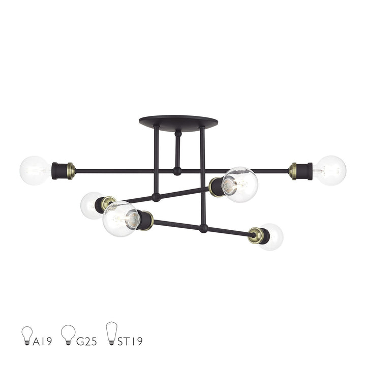 6 Light Bronze Extra Large Semi-Flush With Antique Brass Accents by Livex Lighting