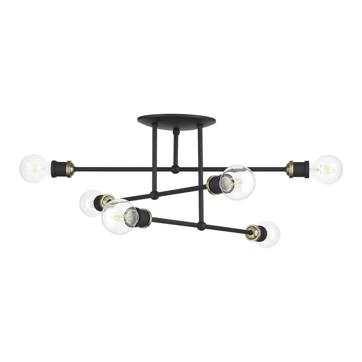 6 Light Bronze Extra Large Semi-Flush With Antique Brass Accents