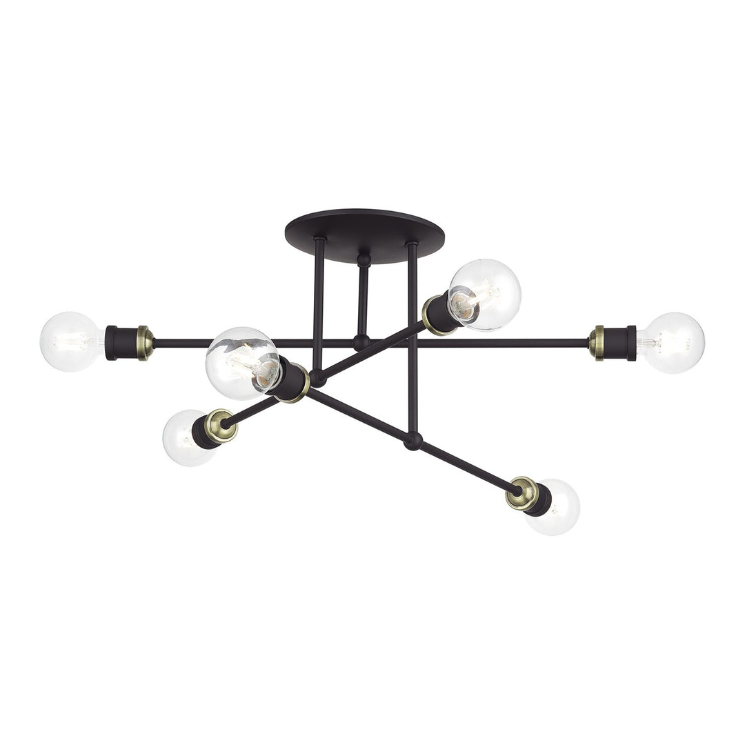 6 Light Bronze Extra Large Semi-Flush With Antique Brass Accents