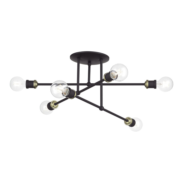 6 Light Bronze Extra Large Semi-Flush With Antique Brass Accents