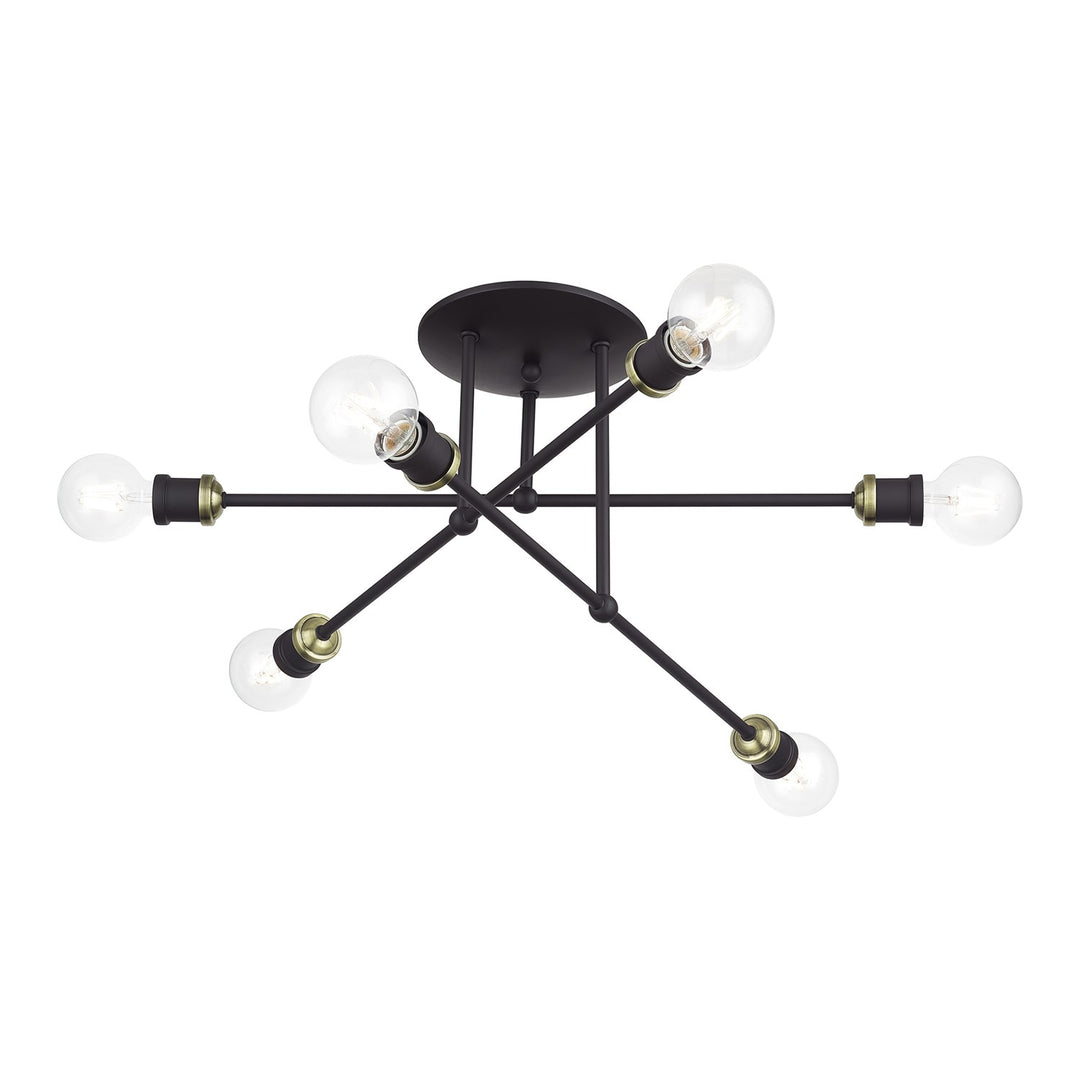 6 Light Bronze Extra Large Semi-Flush With Antique Brass Accents