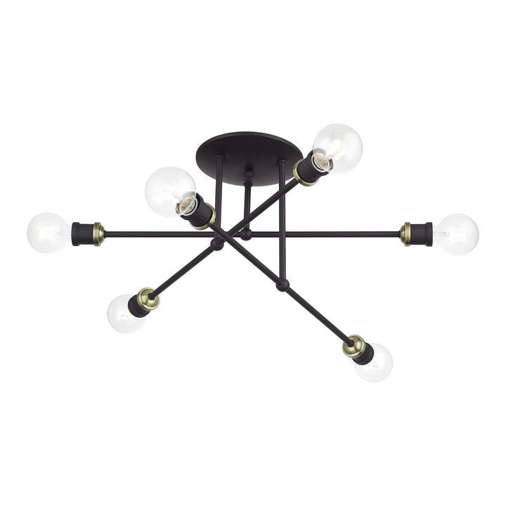 6 Light Bronze Extra Large Semi-Flush With Antique Brass Accents