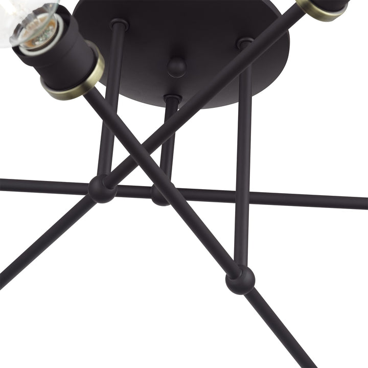 6 Light Bronze Extra Large Semi-Flush With Antique Brass Accents