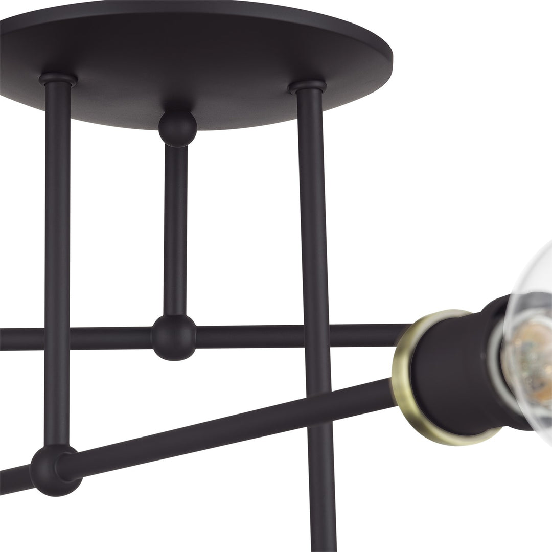 6 Light Bronze Extra Large Semi-Flush With Antique Brass Accents