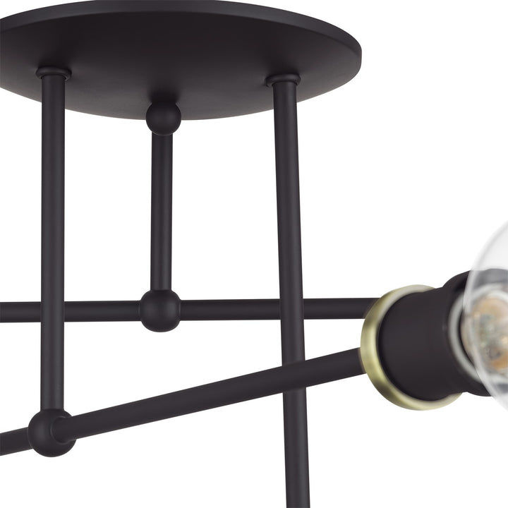 6 Light Bronze Extra Large Semi-Flush With Antique Brass Accents