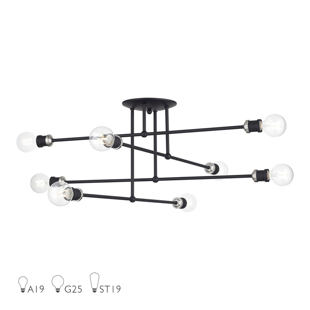 8 Light Black Extra Large Semi-Flush With Brushed Nickel Accents by Livex Lighting