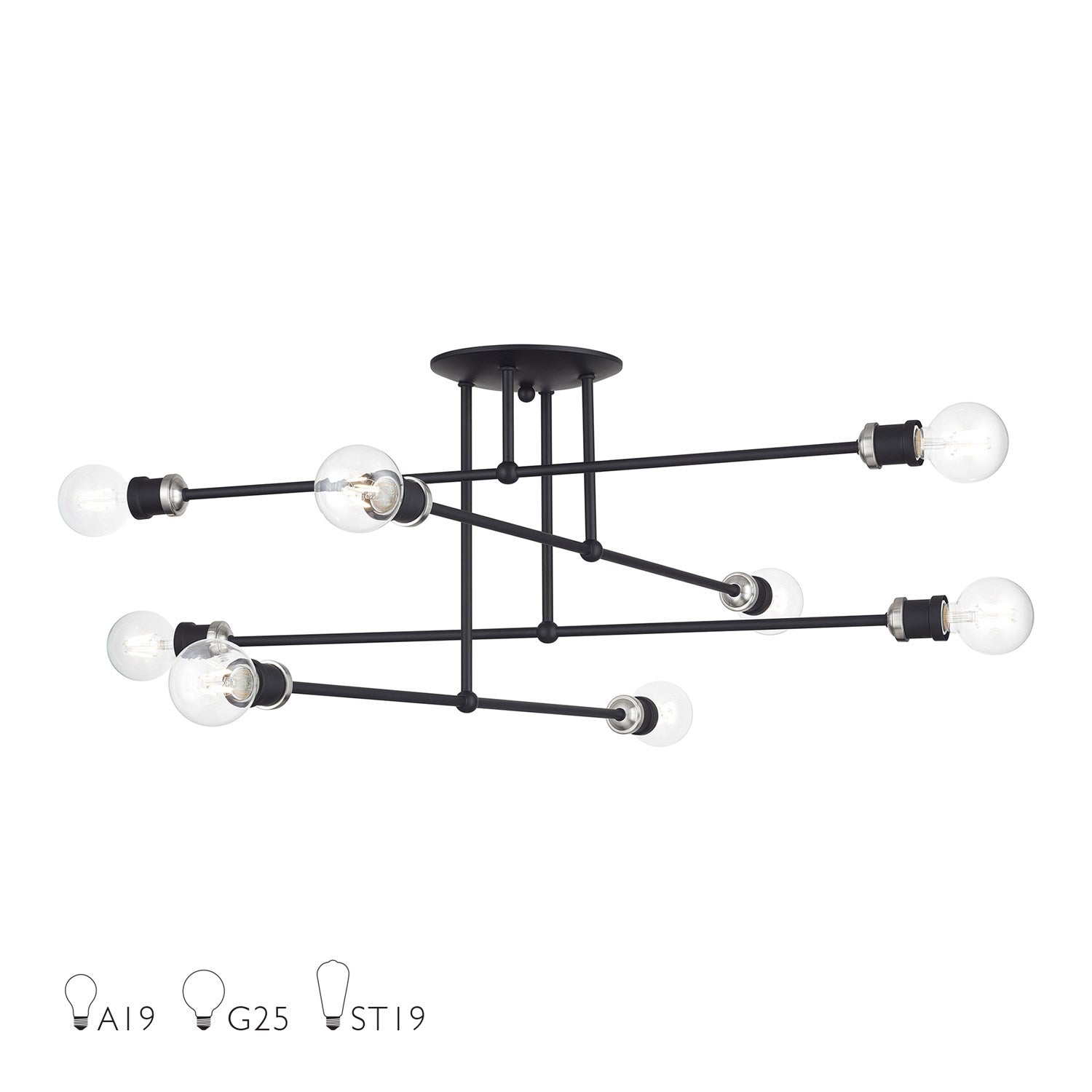 8 Light Black Extra Large Semi-Flush With Brushed Nickel Accents by Livex Lighting