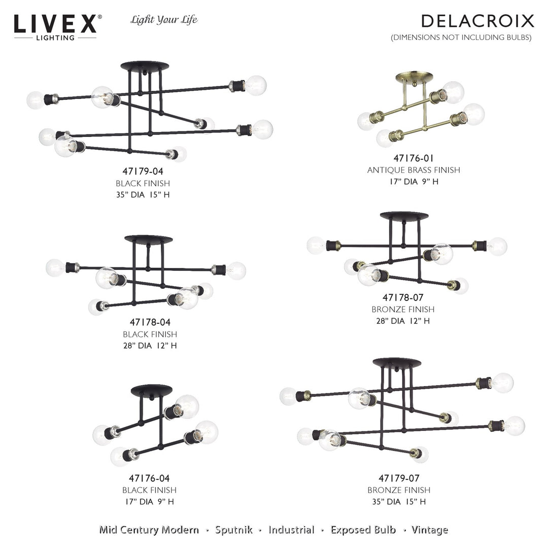 8 Light Black Extra Large Semi-Flush With Brushed Nickel Accents