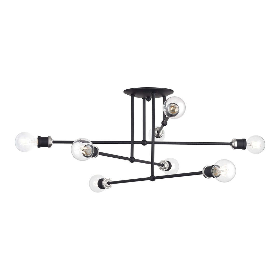 8 Light Black Extra Large Semi-Flush With Brushed Nickel Accents