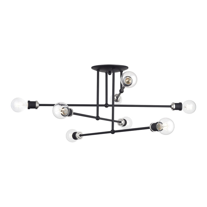 8 Light Black Extra Large Semi-Flush With Brushed Nickel Accents