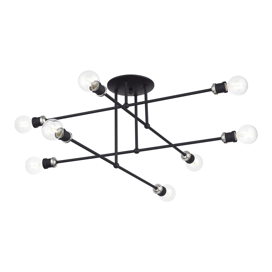 8 Light Black Extra Large Semi-Flush With Brushed Nickel Accents