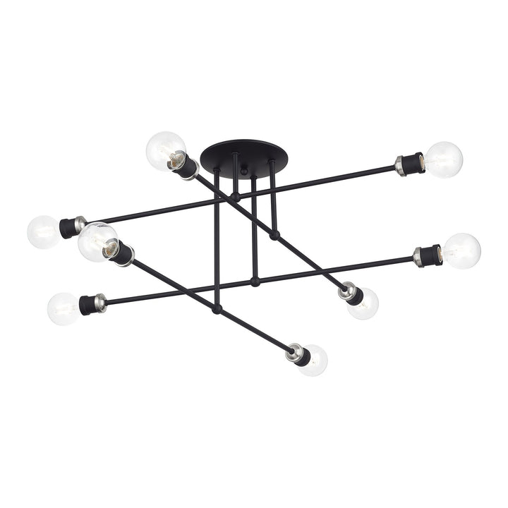 8 Light Black Extra Large Semi-Flush With Brushed Nickel Accents