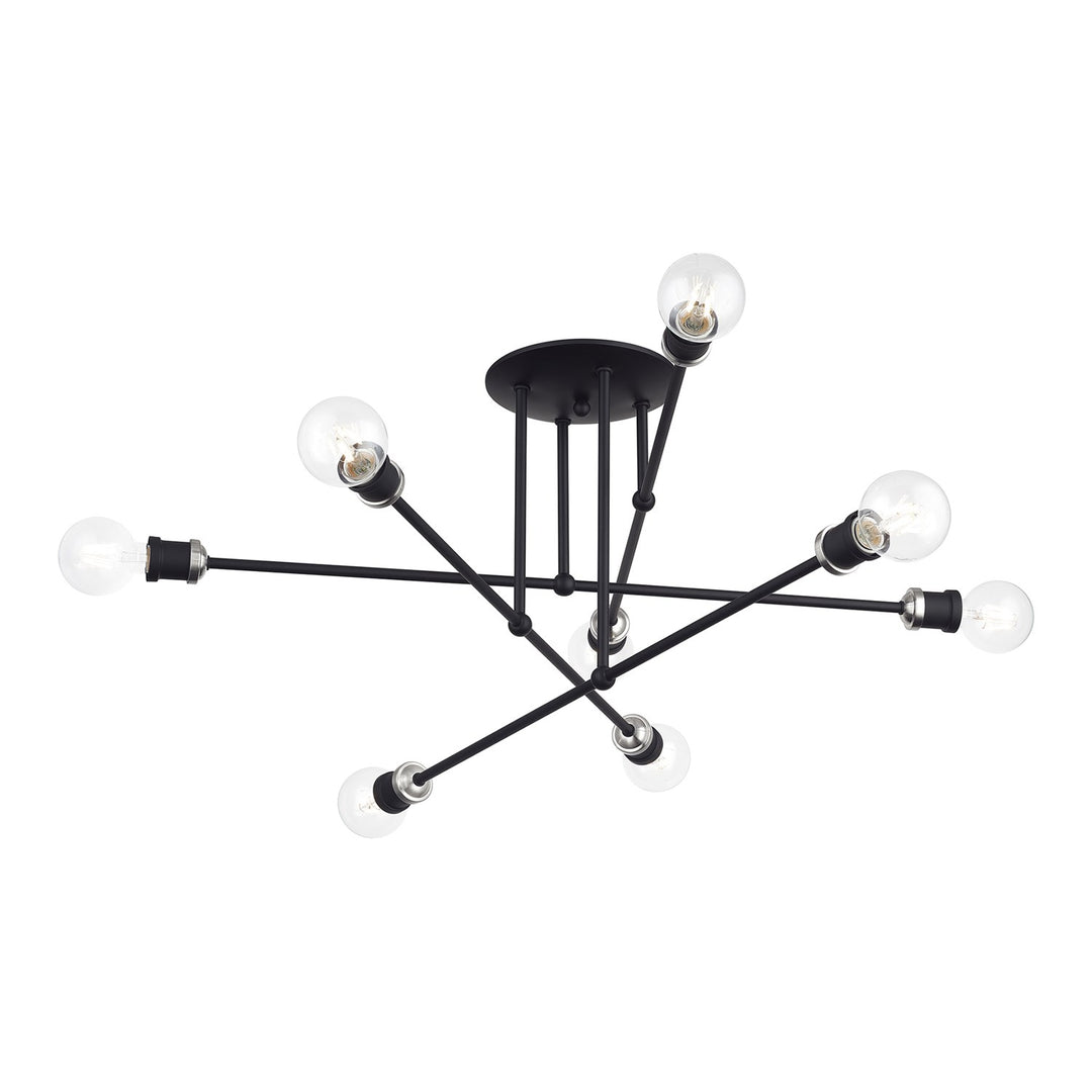 8 Light Black Extra Large Semi-Flush With Brushed Nickel Accents