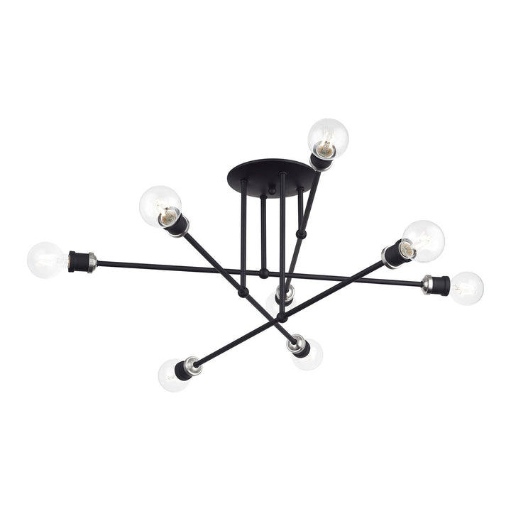 8 Light Black Extra Large Semi-Flush With Brushed Nickel Accents