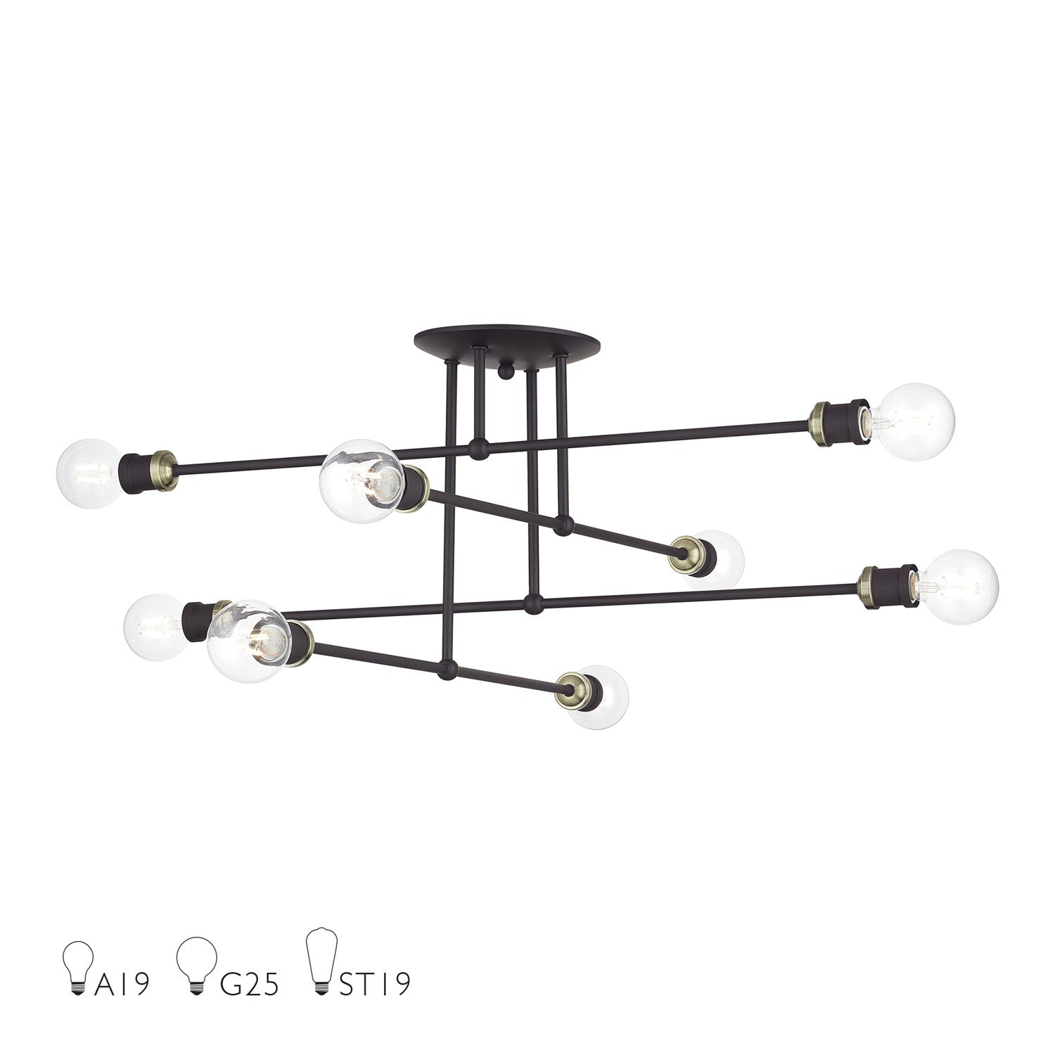 8 Light Bronze Extra Large Semi-Flush With Antique Brass Accents by Livex Lighting
