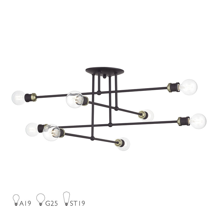 8 Light Bronze Extra Large Semi-Flush With Antique Brass Accents by Livex Lighting
