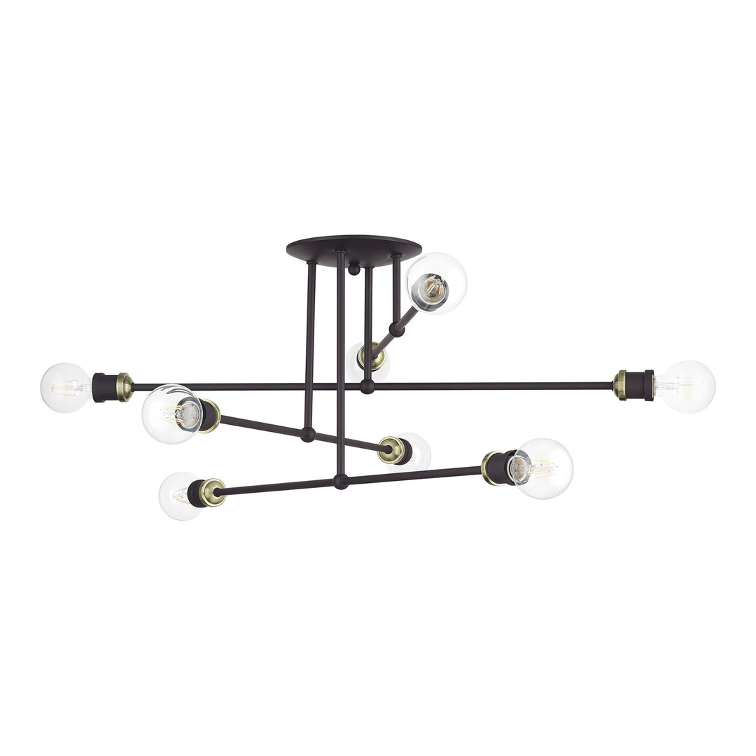 8 Light Bronze Extra Large Semi-Flush With Antique Brass Accents