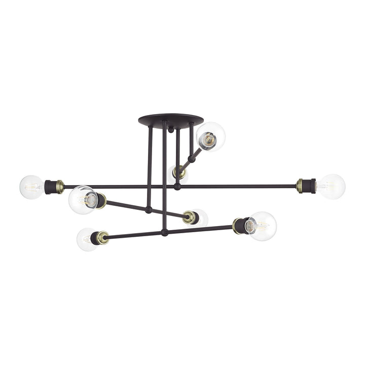 8 Light Bronze Extra Large Semi-Flush With Antique Brass Accents