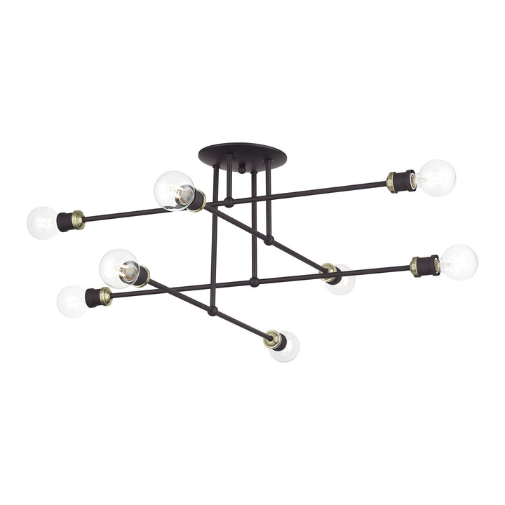 8 Light Bronze Extra Large Semi-Flush With Antique Brass Accents