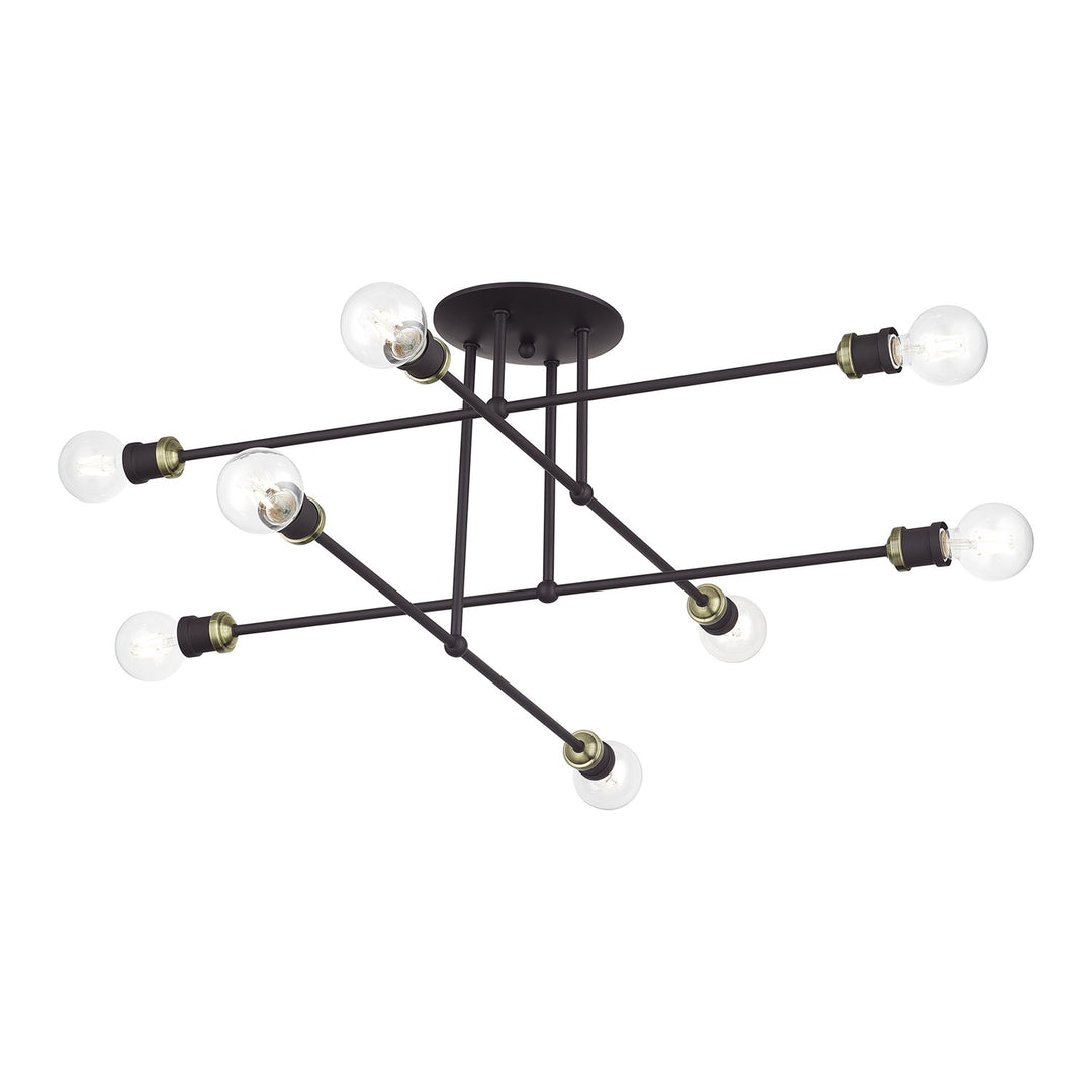 8 Light Bronze Extra Large Semi-Flush With Antique Brass Accents