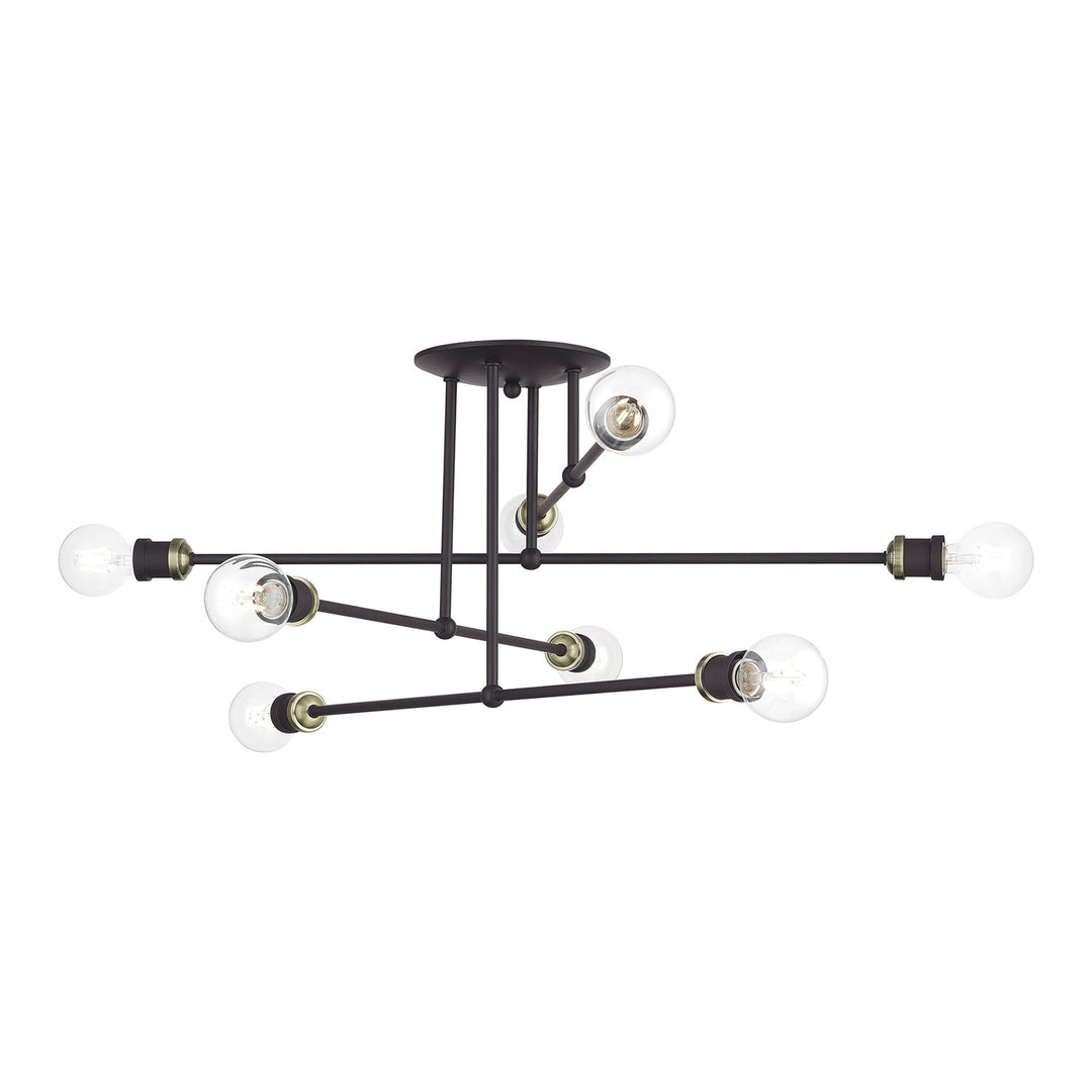 8 Light Bronze Extra Large Semi-Flush With Antique Brass Accents