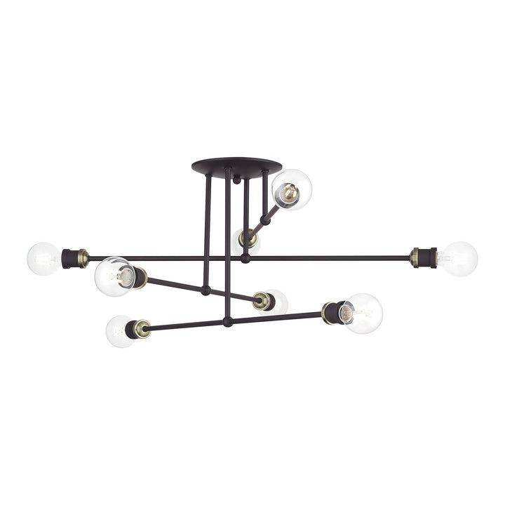 8 Light Bronze Extra Large Semi-Flush With Antique Brass Accents