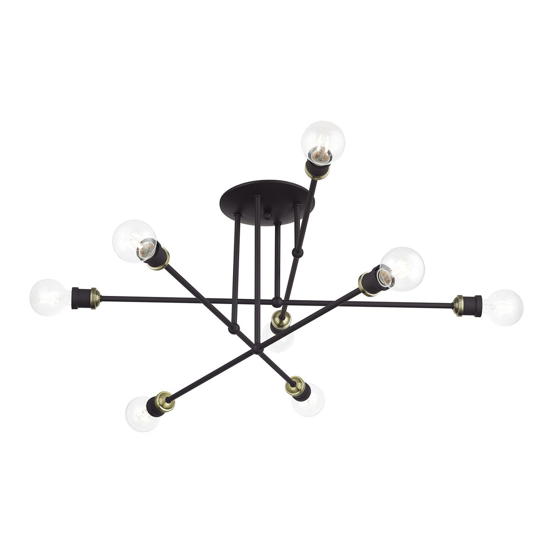8 Light Bronze Extra Large Semi-Flush With Antique Brass Accents