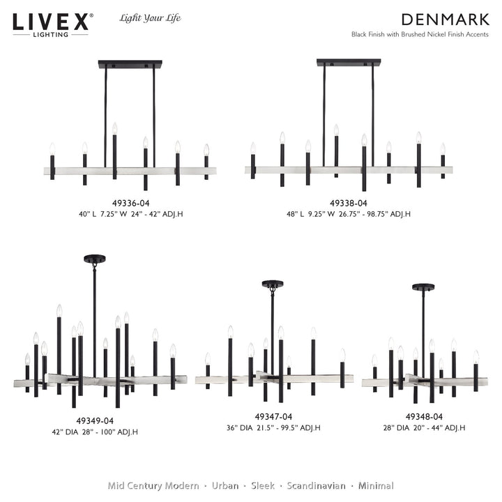 6 Light Black Large Linear Chandelier With Brushed Nickel Accents